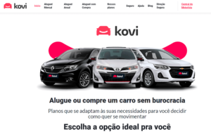 site da kovi, startup de aluguel e compra de veículos